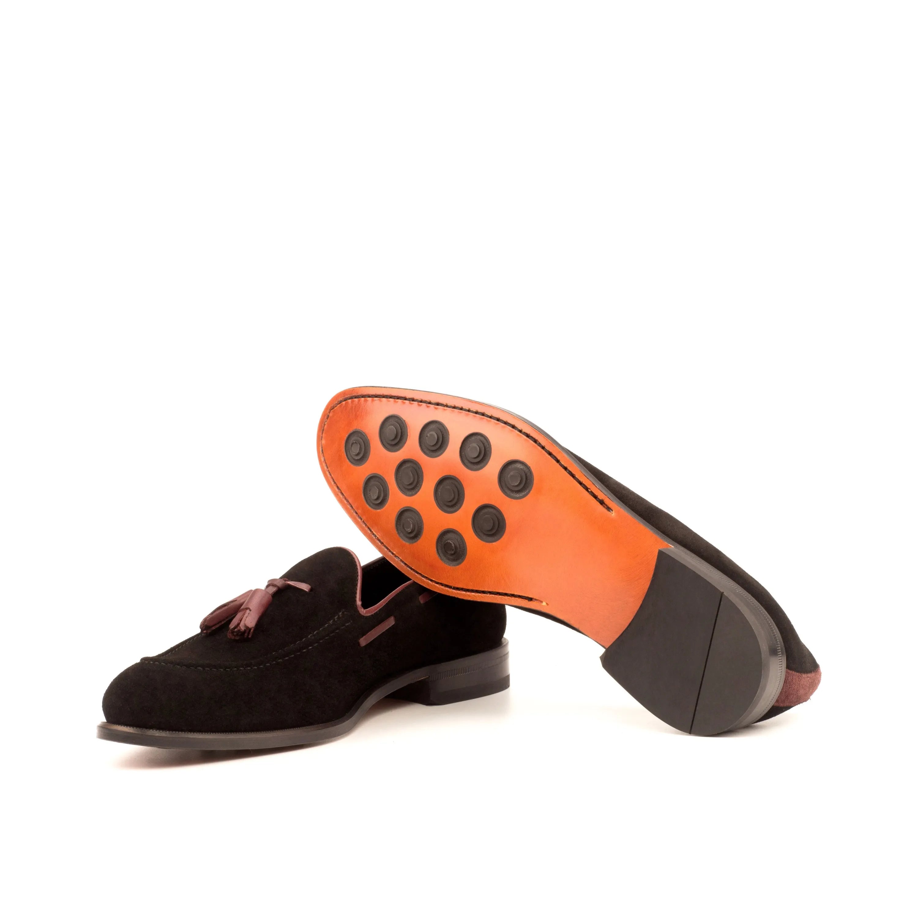 Nonda loafers: black suede tassel luxury bespoke shoes for men