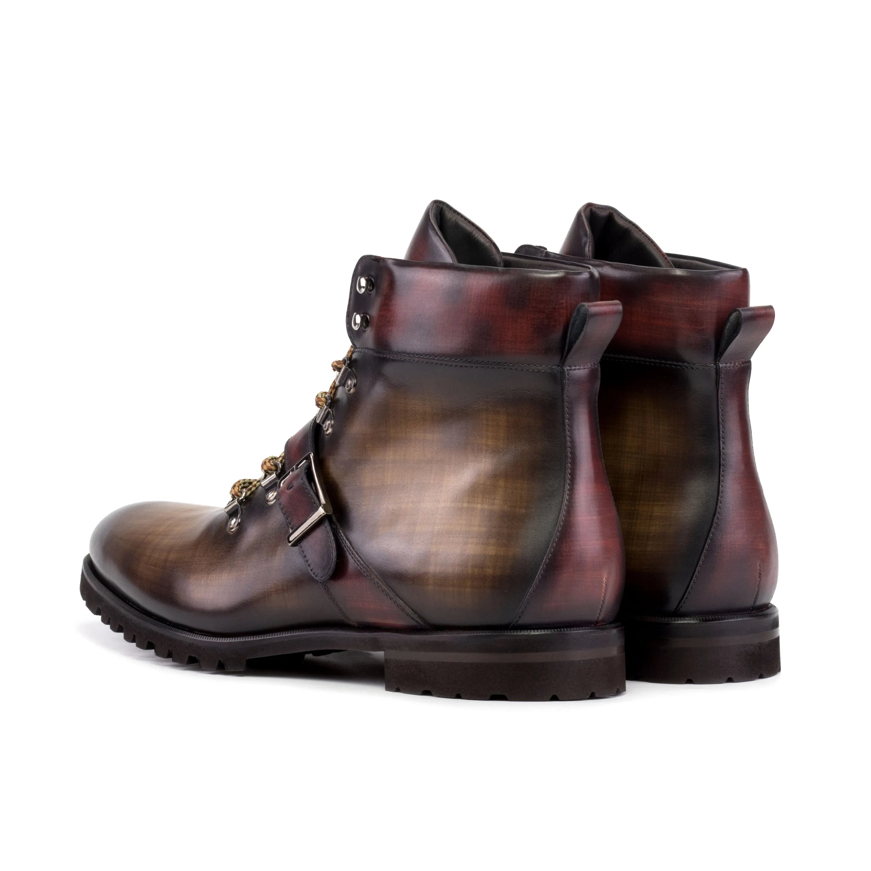 Orizaba patina hiking boots, leather back view