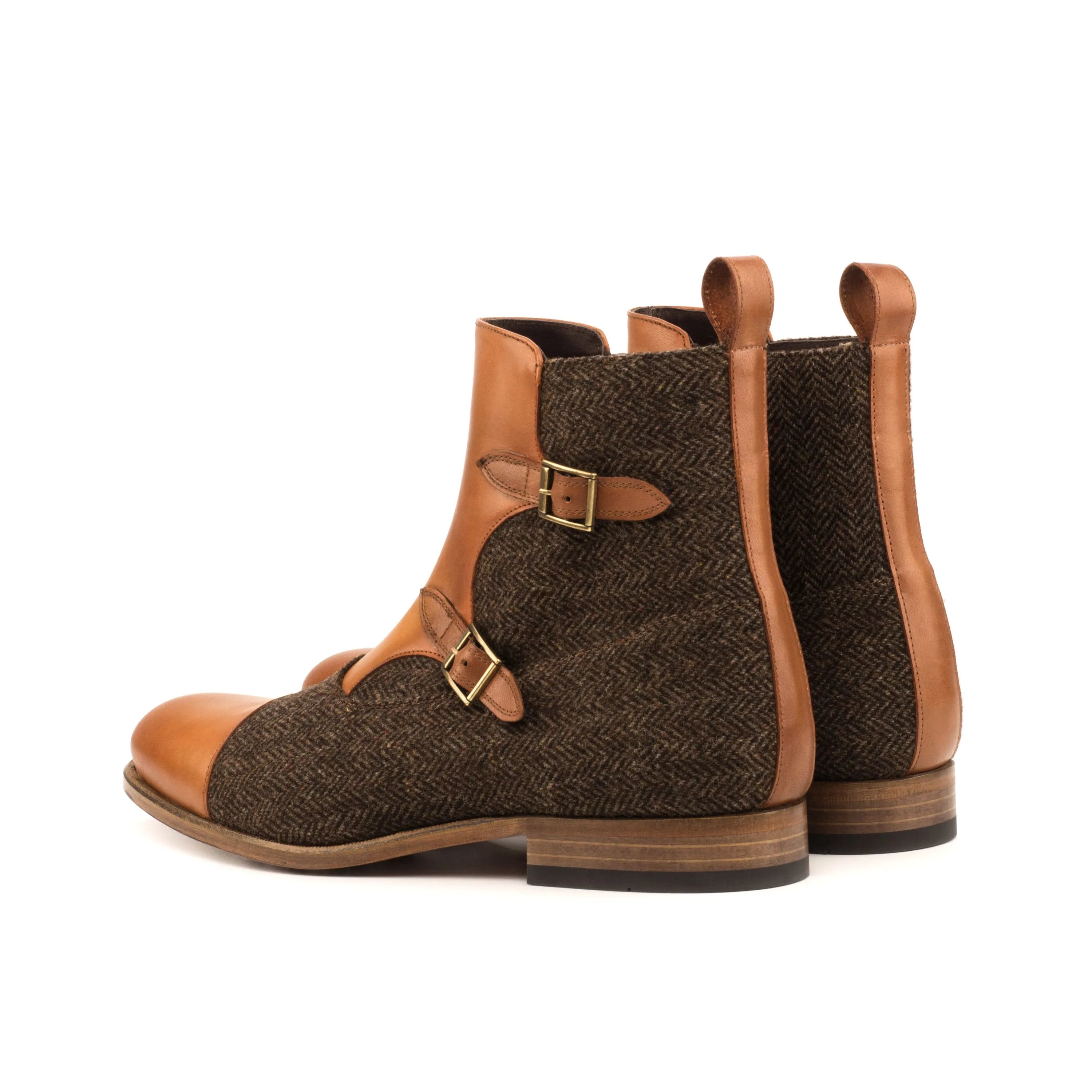 Brown leather and tweed Otra06 Octavian boots back view