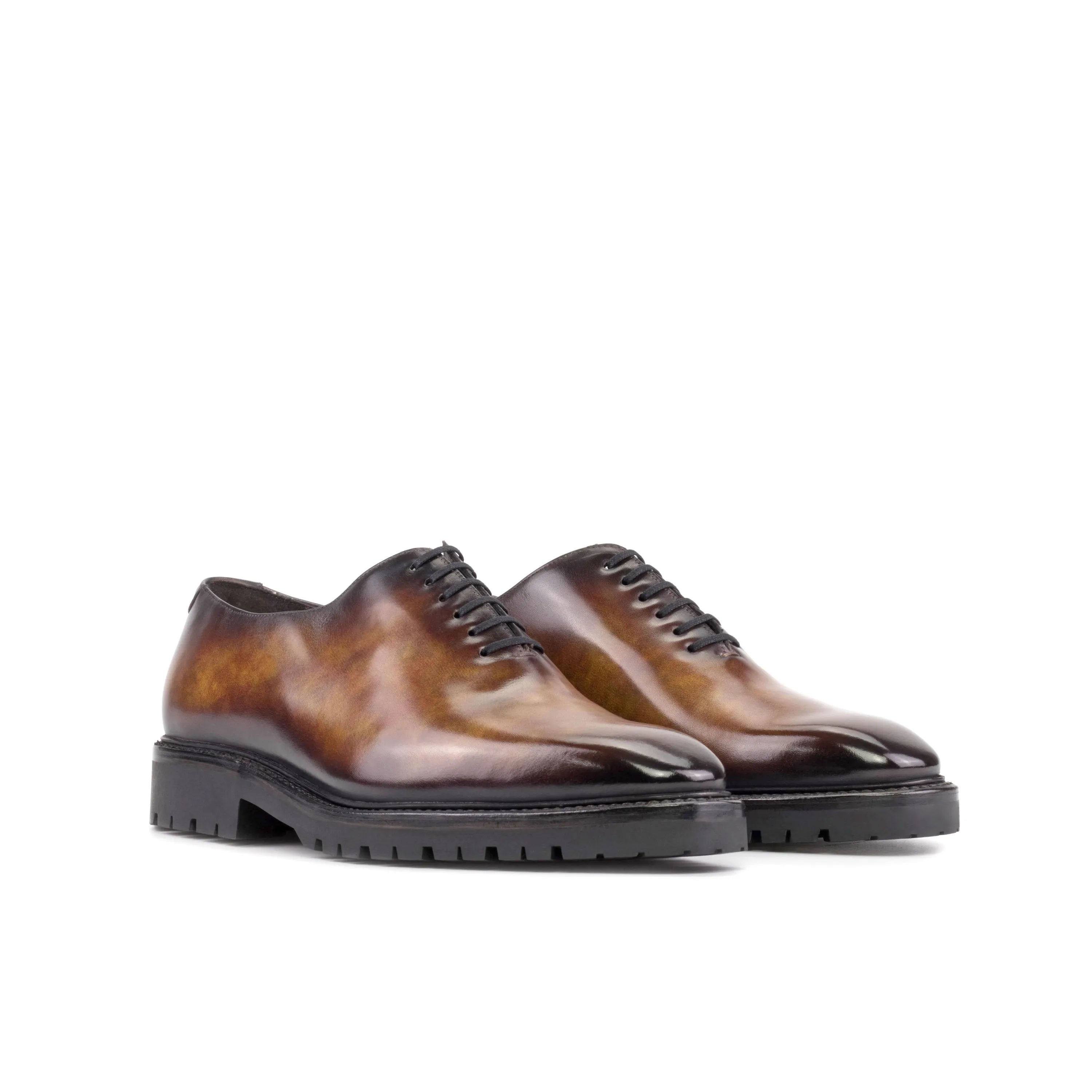Raigon patina wholecut shoes in brown leather side view