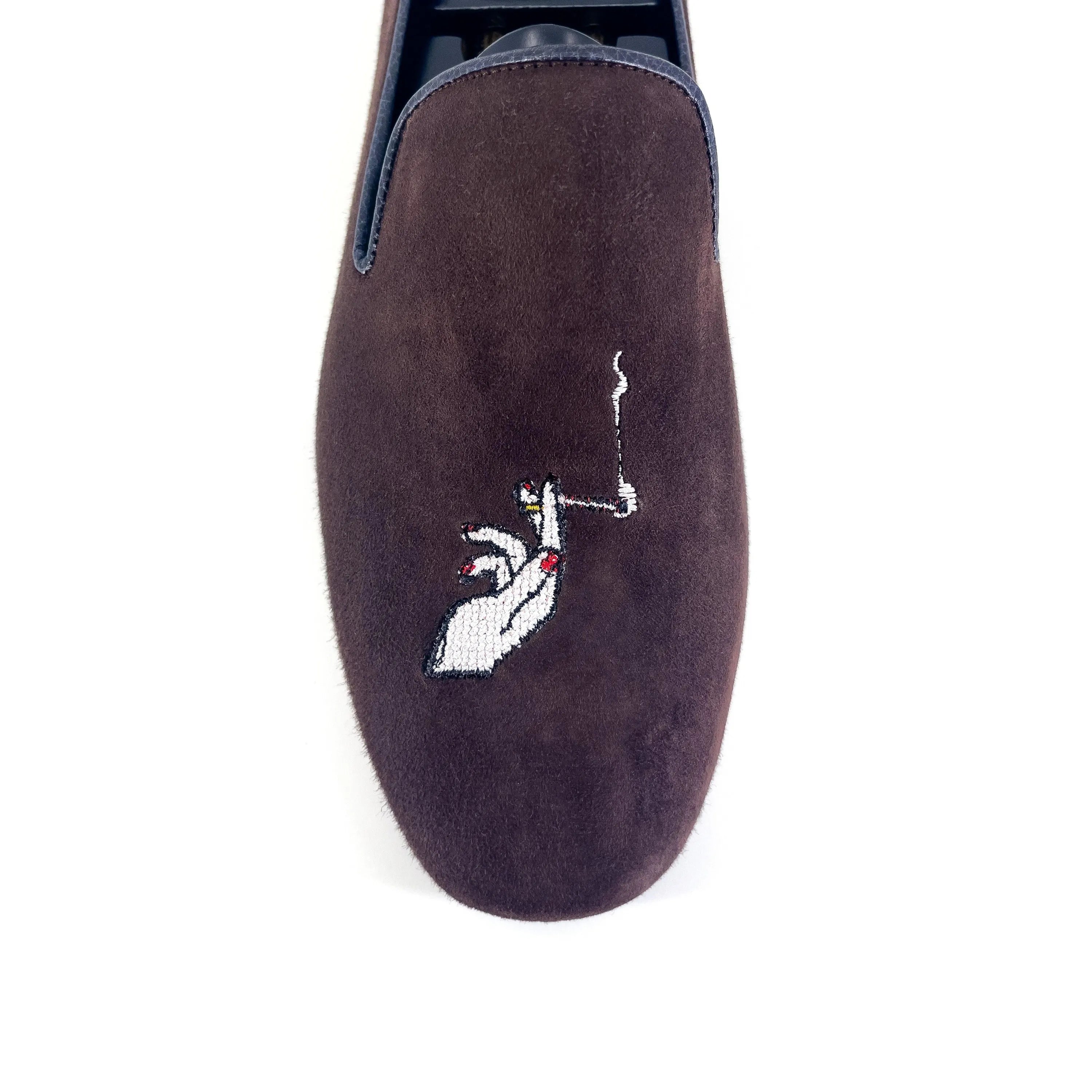 Redd wellington slipon brown suede loafer with hand embroidery