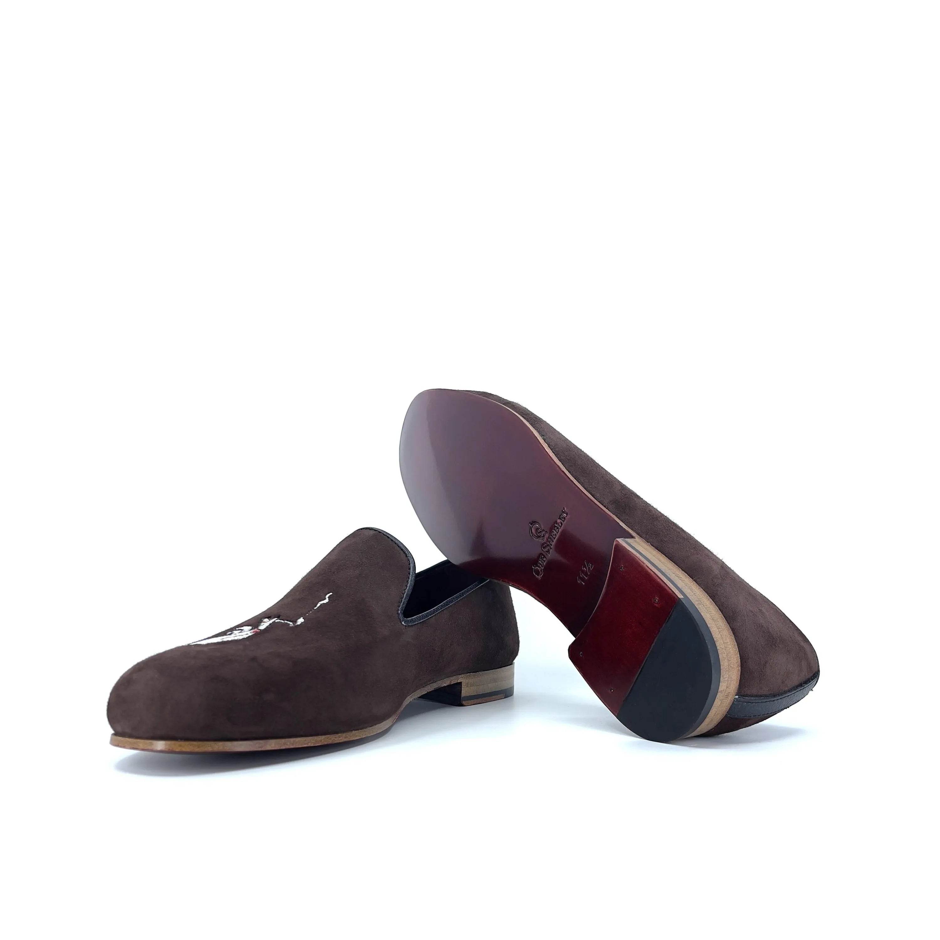 Brown suede Redd Wellington slipon loafers back view