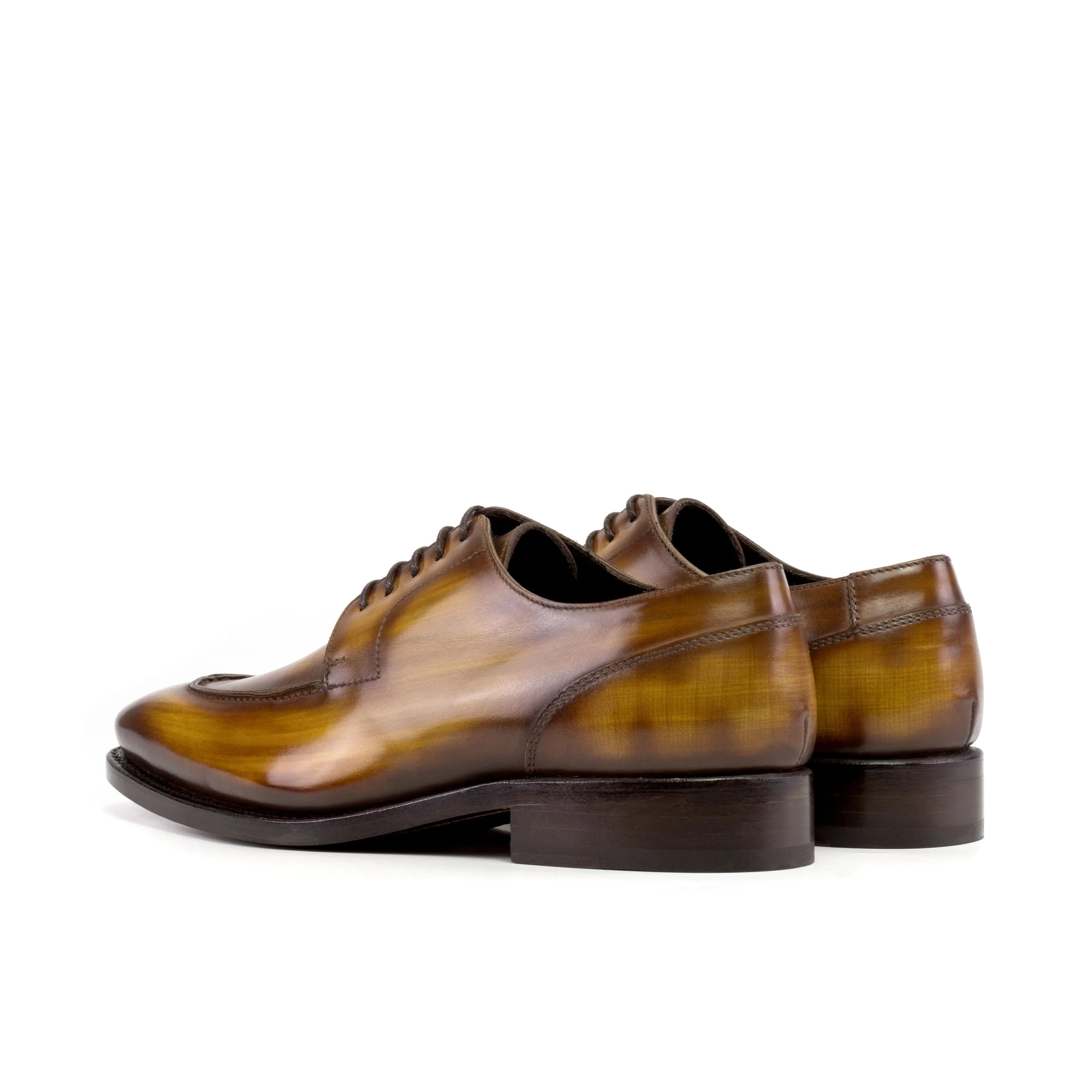 Rubis derby split toe patina shoes, pair of brown leather dress shoes