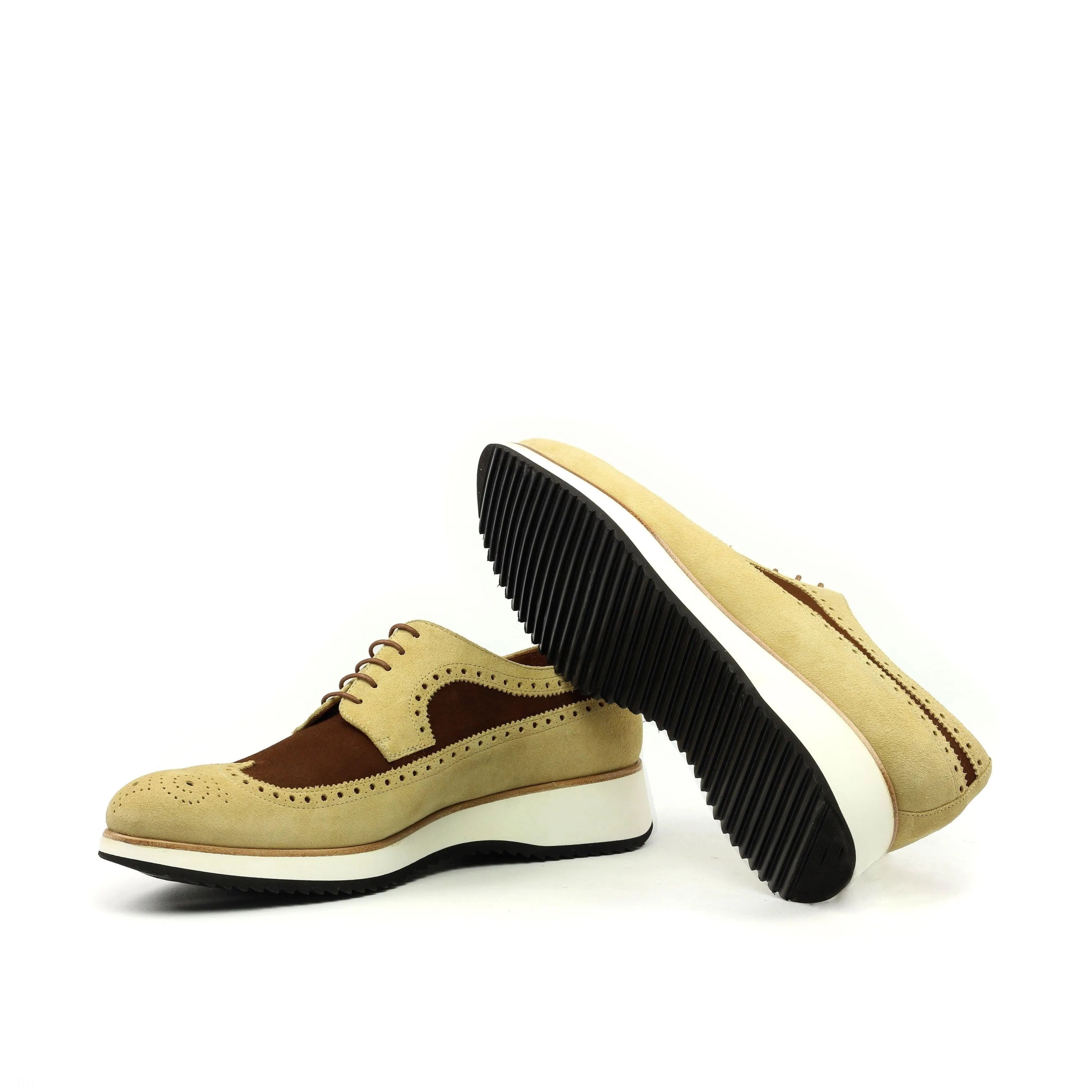 Rudi Longwing Blucher two-tone brown lux suede long wingtip blucher shoes