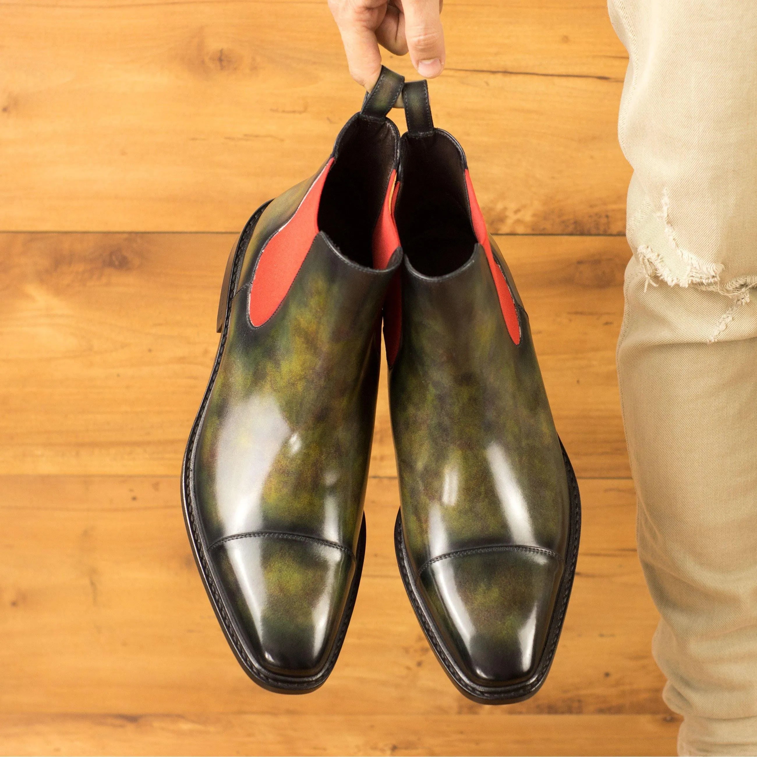 Salvatore Patina Chelsea Boots II in green and black leather