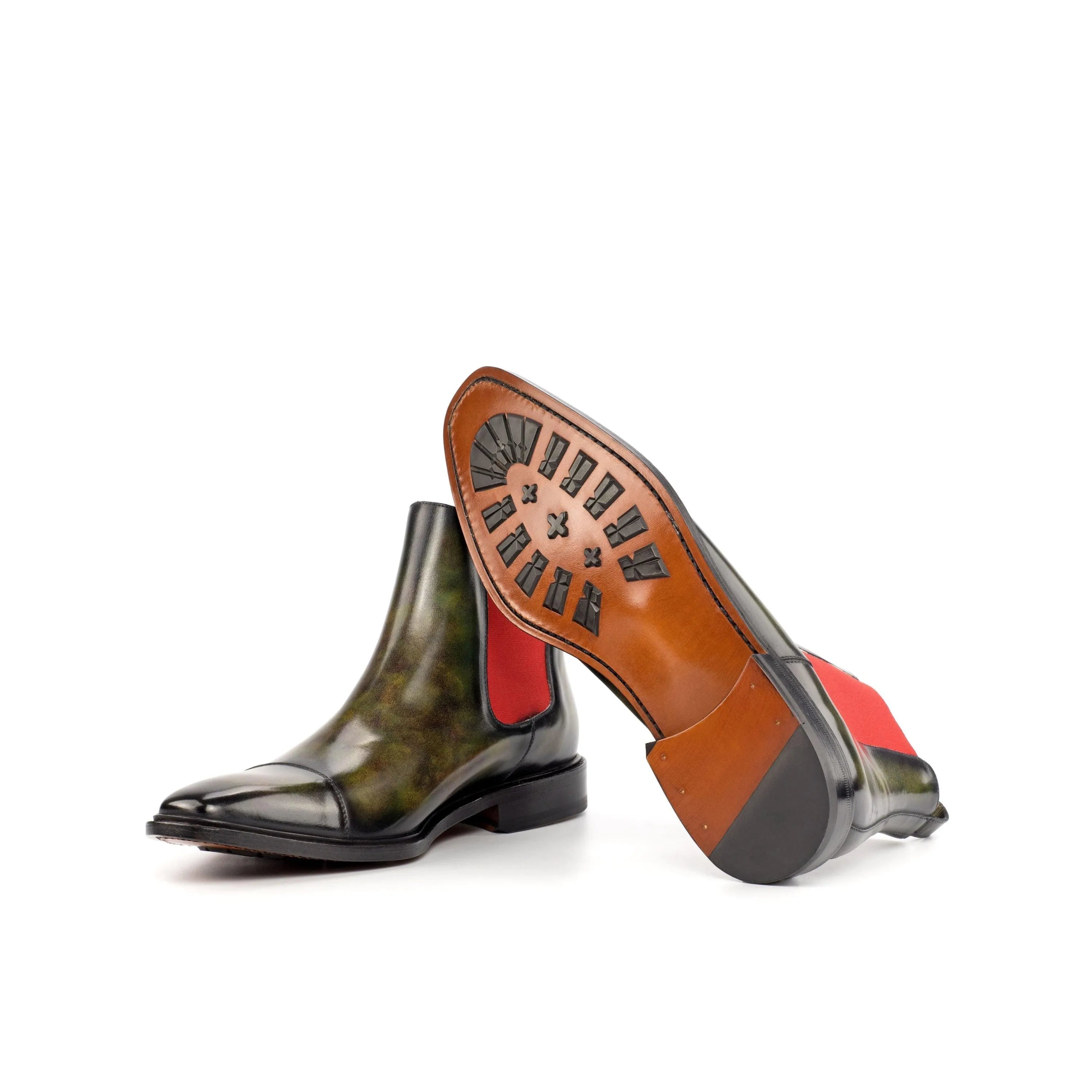 Green Salvatore Patina Chelsea Boots II back view