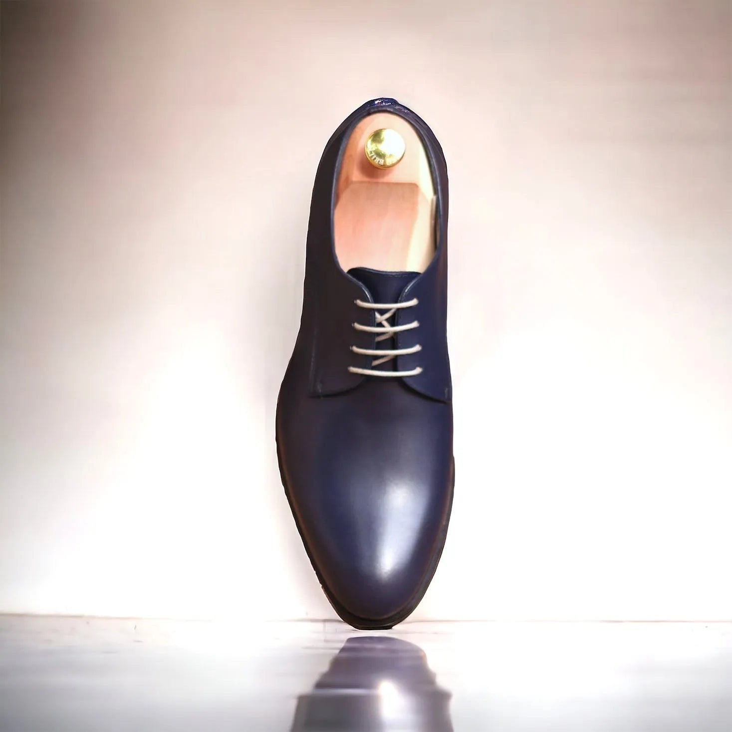 Sharly Derby shoes: blue leather split toe dress shoe back view