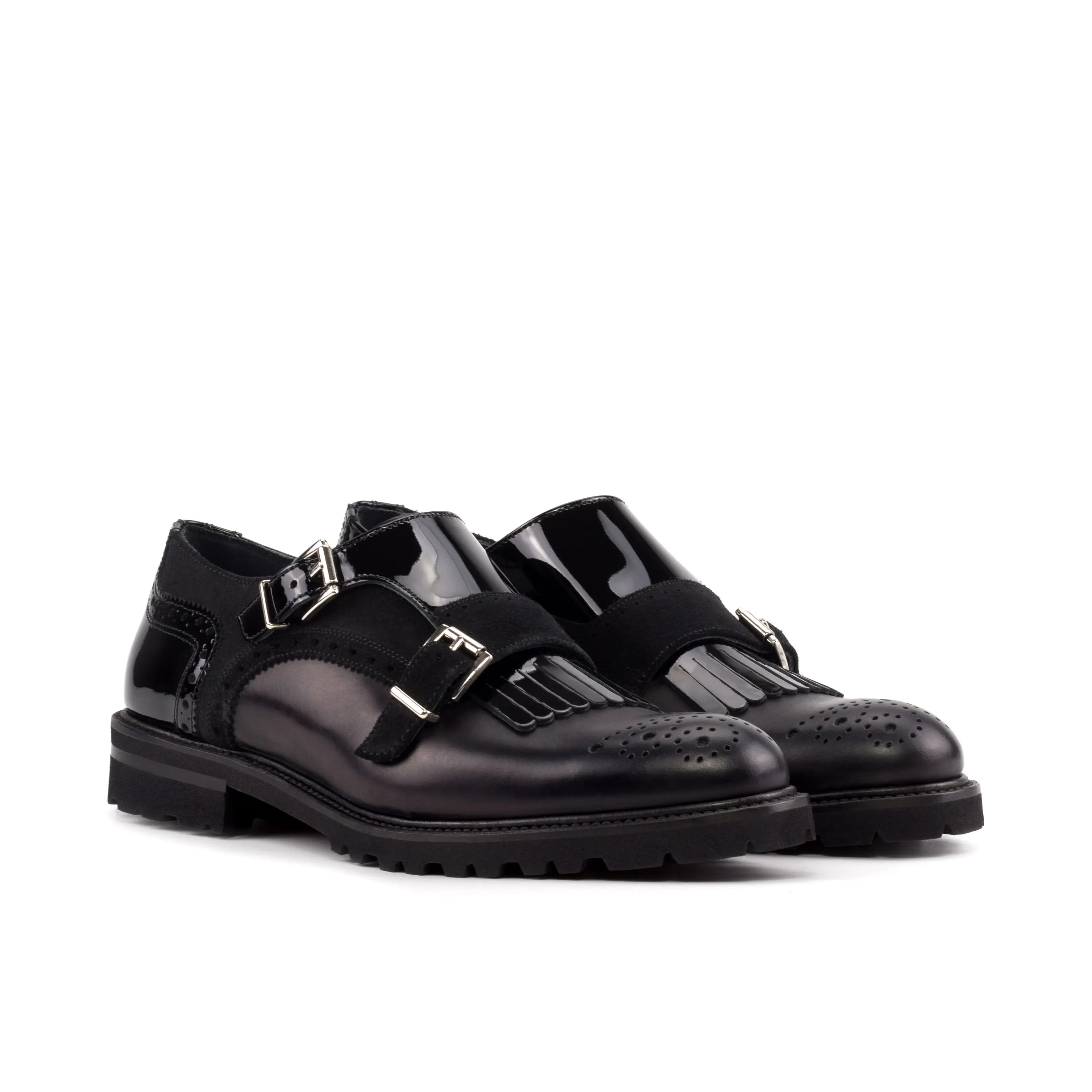 Shiv Kiltie Unisex Monk Strap II black patent leather shoes