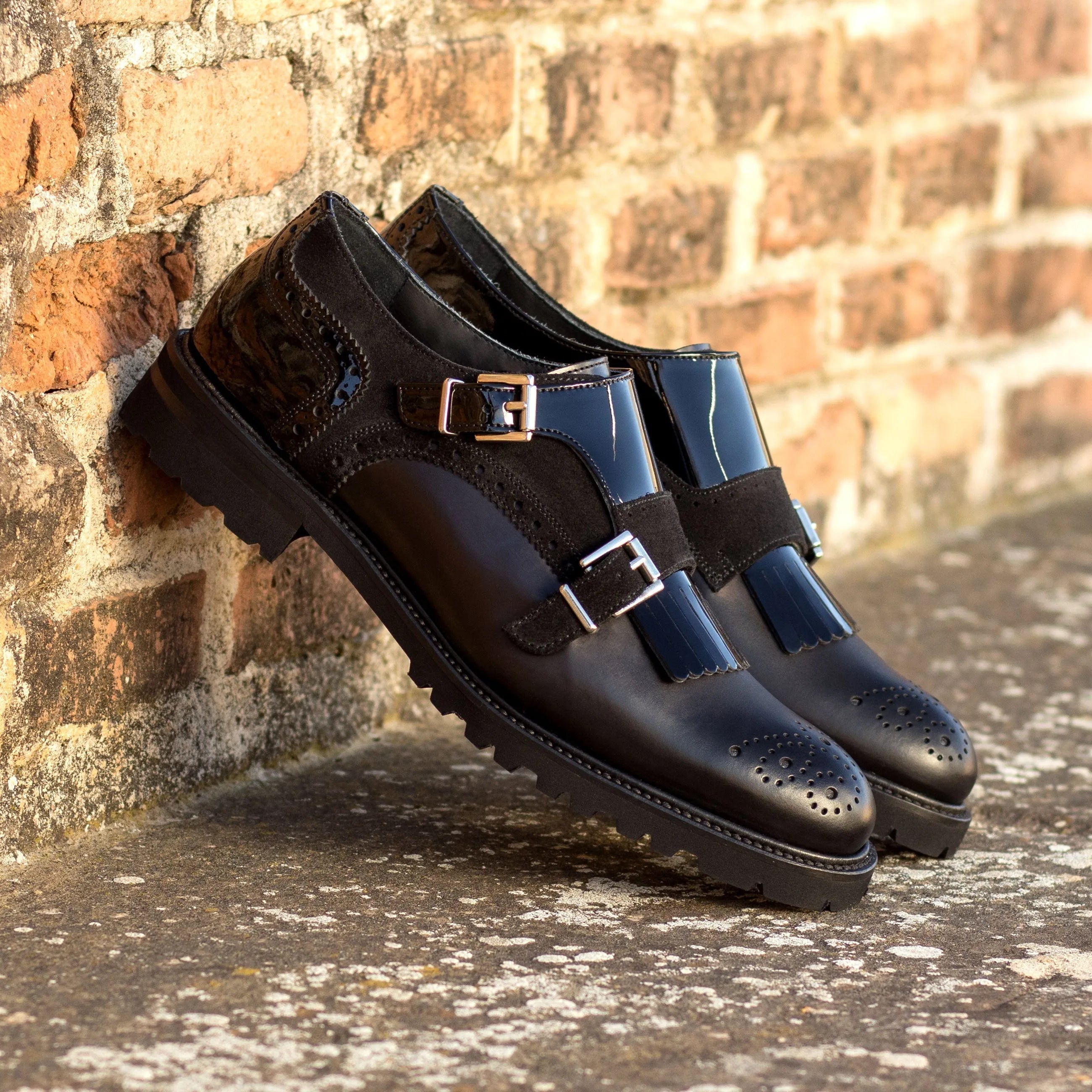 Shiv Kiltie Unisex Monk Strap II black leather pair