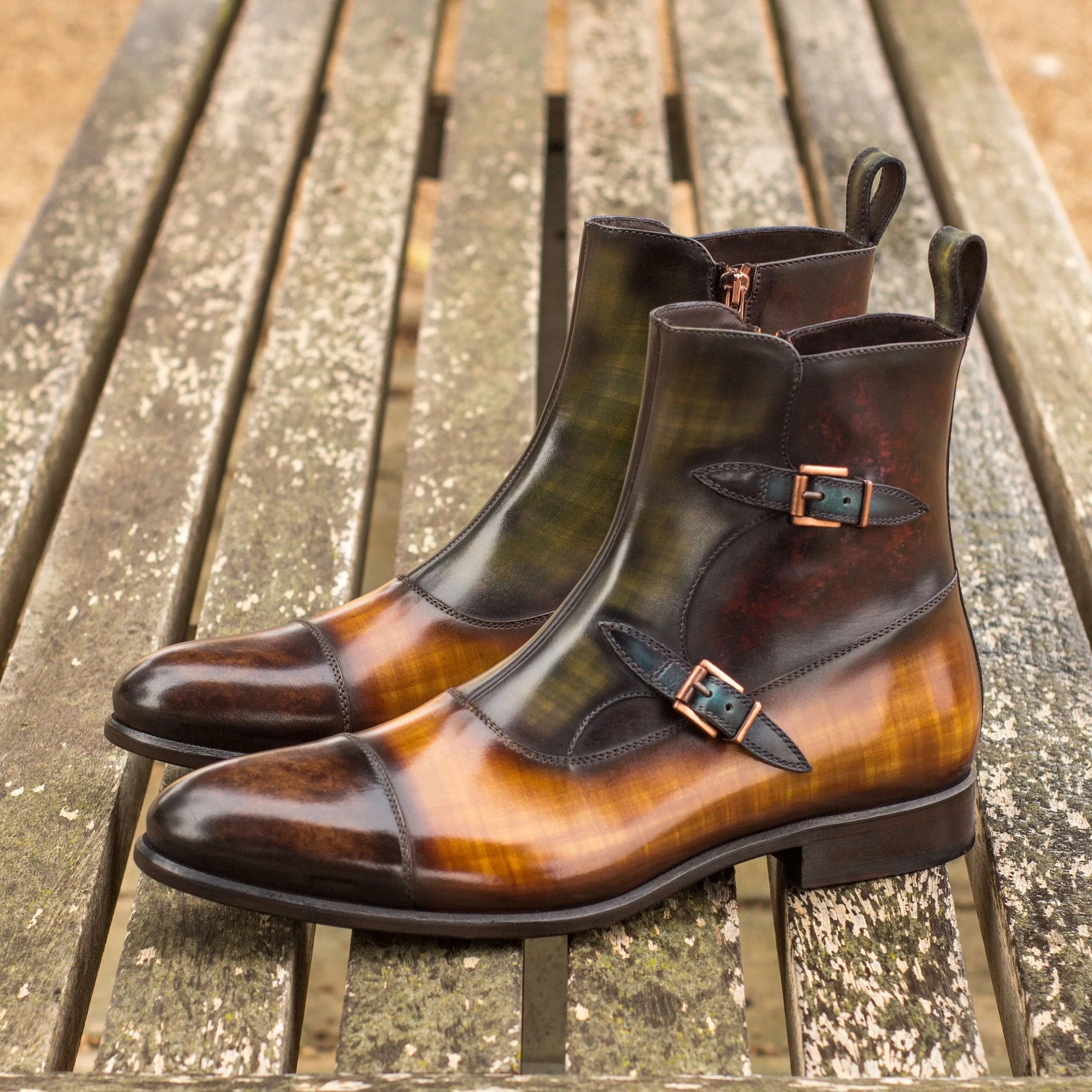 T59 Octavian Patina two-toned leather ankle boots