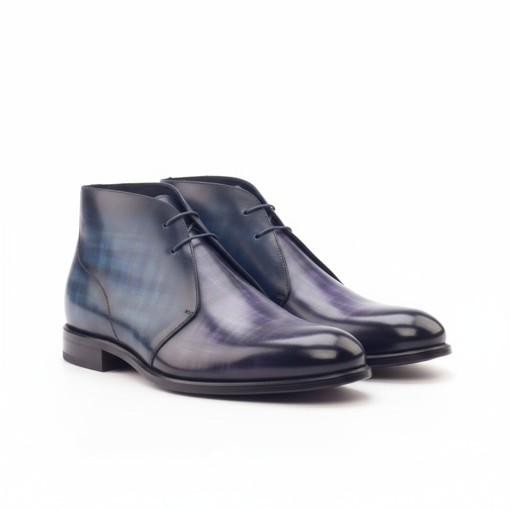 Toka Patina Chukkas blue leather chukka boots with crust patina