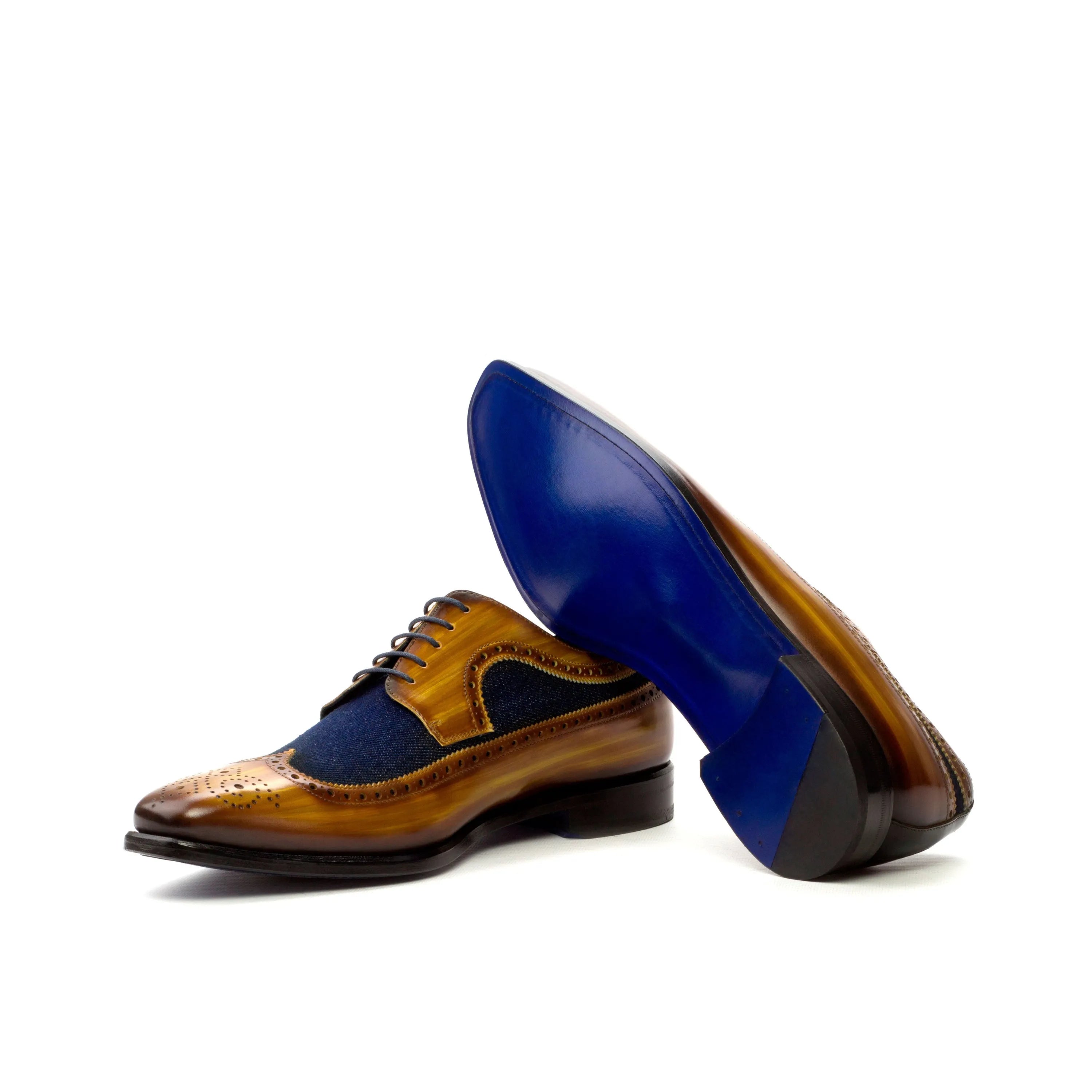 Trevor Longwing Blucher two-tone leather dress shoes with crust patina