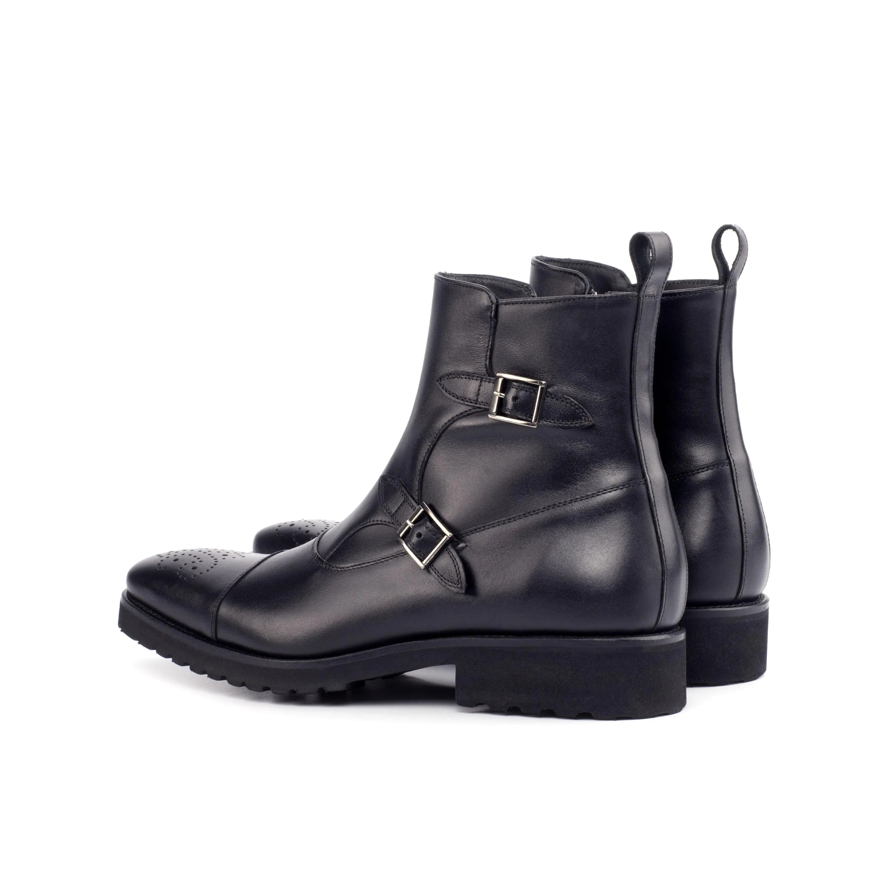 Black leather Tulum Octavian Boots II monk strap back view