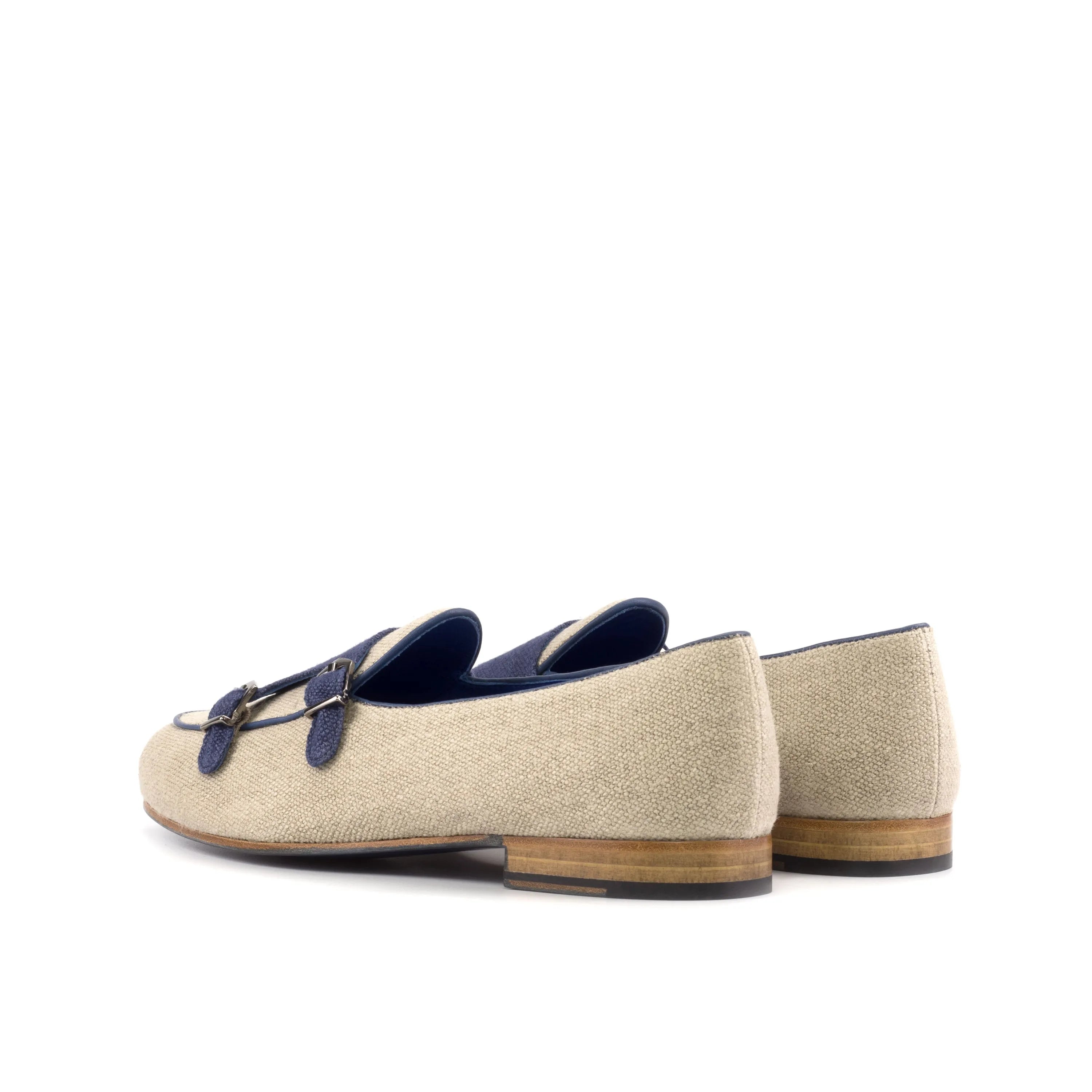 Victus Belgian Monk slipper in beige and navy double monk design