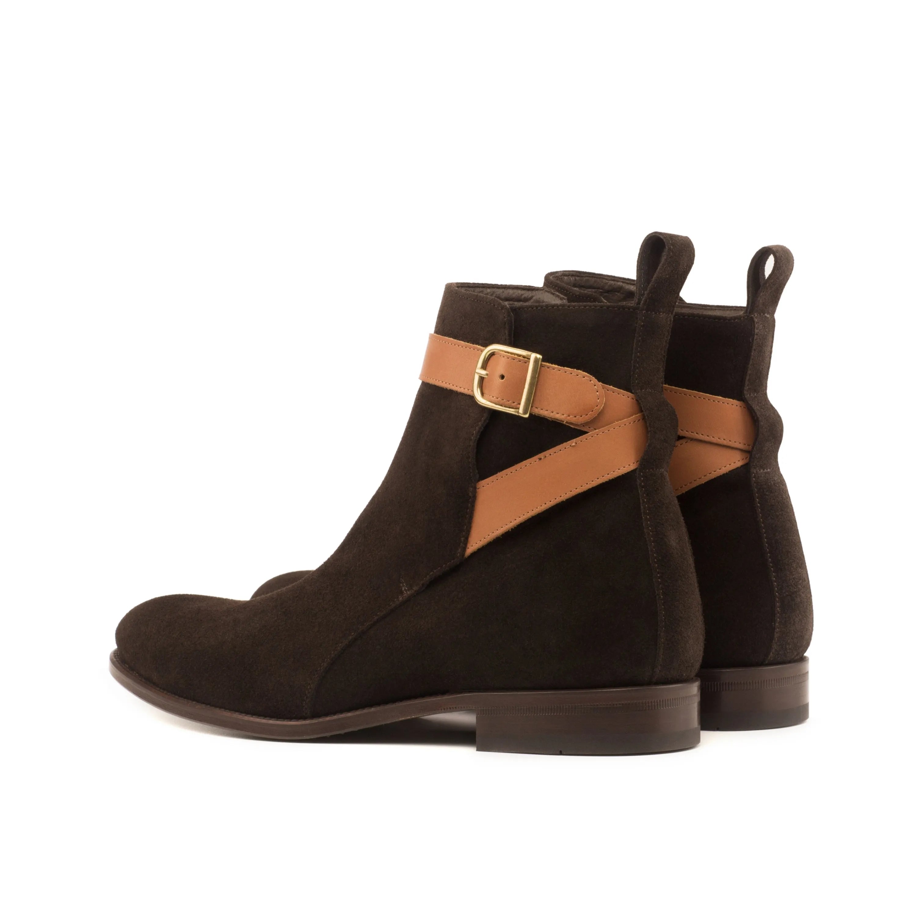 Wapasha Jodhpur Boots: brown suede ankle boots with tan strap