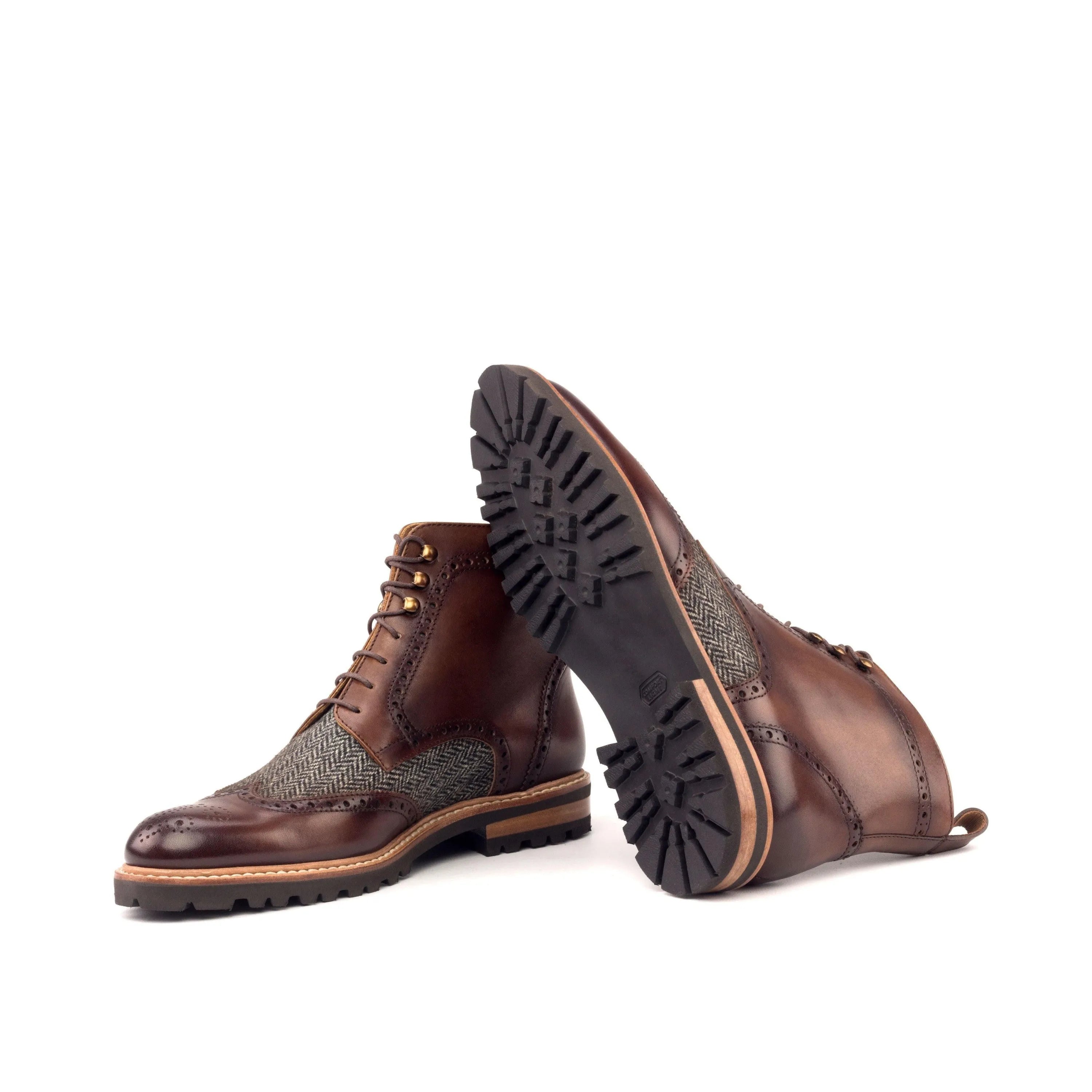 Brown leather and tweed Z Ladies Military Brogue II boot