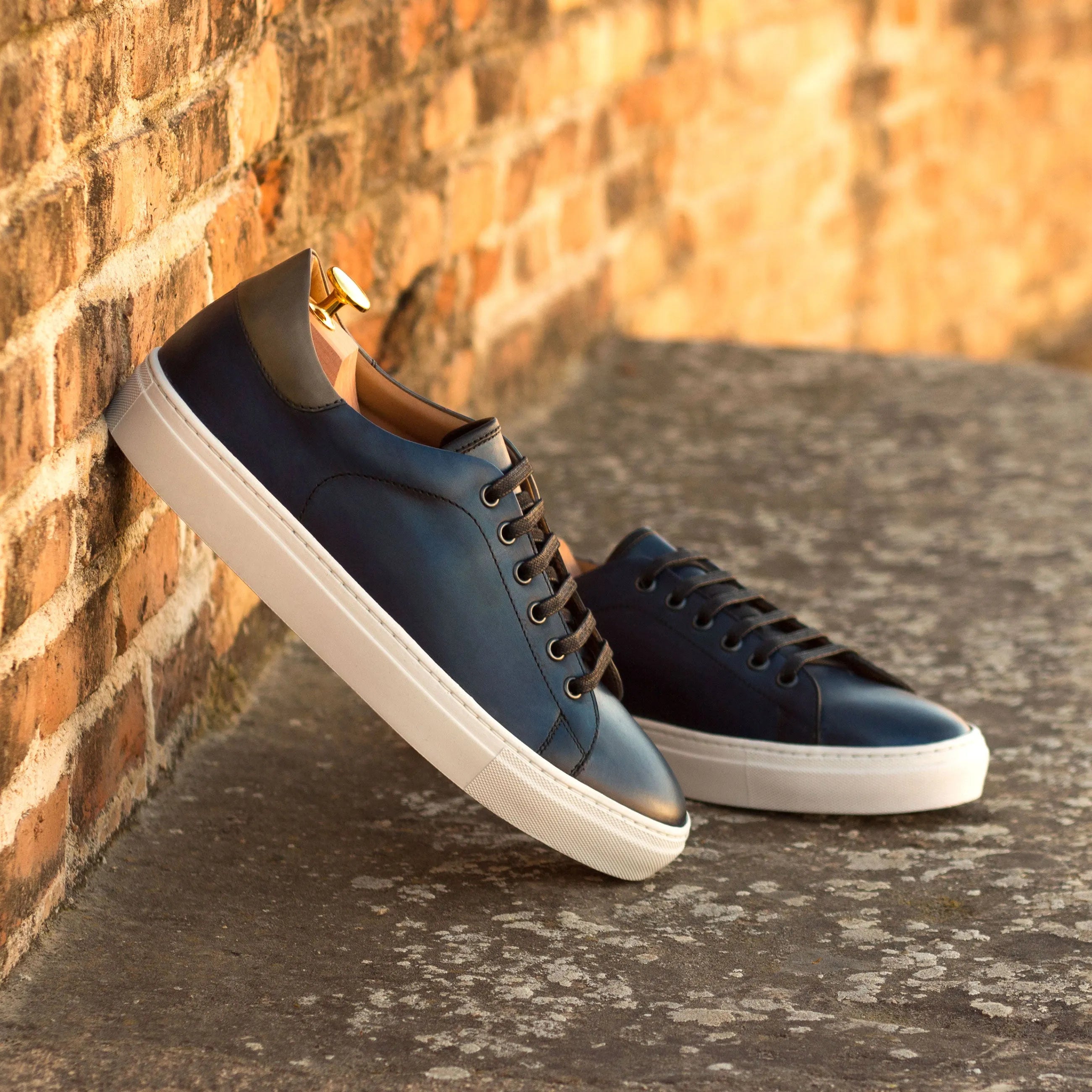 Blue Zeloo Trainer Sneakers with white soles and painted calf leather