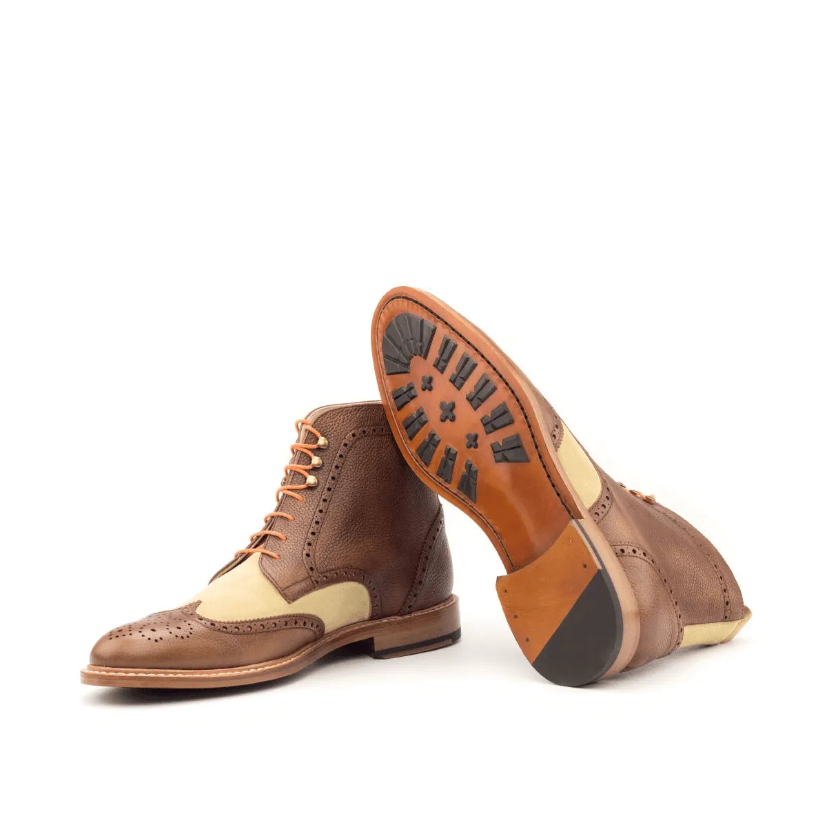 Zoticus military brogue boots II two-toned brown leather wingtips